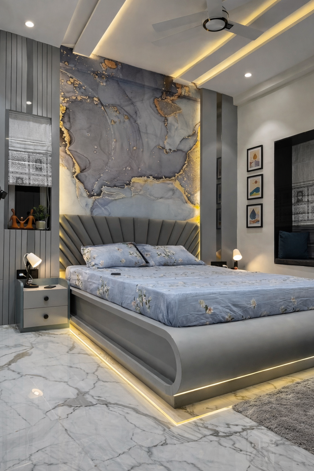 Designer Grey UV Marble Bedroom